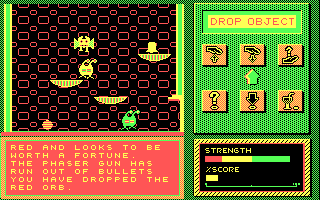 Galactix II: The Search for the Lost Orbs (DOS) screenshot: One orb retrieved - let's drop it off here for safekeeping