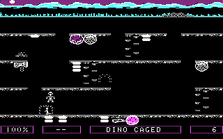 Dino Eggs (PC Booter) screenshot: Jump over the baby dino to cage it in a protective field (CGA with RGB monitor)