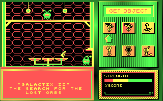 Galactix II: The Search for the Lost Orbs (DOS) screenshot: The king impatiently taps his feet. Okay, okay, I'll go now.
