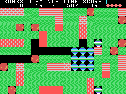 Rock Runner (TI-99/4A) screenshot: Getting killed and turned into diamonds