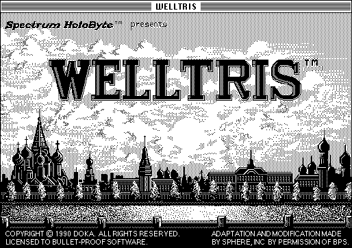 Welltris (Macintosh) screenshot: Title screen (B&W)