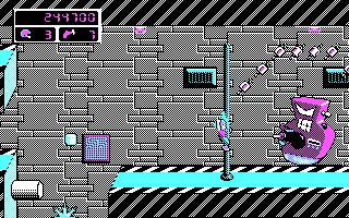 Commander Keen 5: The Armageddon Machine (DOS) screenshot: Robo Red may not look very red here... still just as deadly. (CGA)