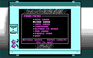 Commander Keen 5: The Armageddon Machine (DOS) screenshot: Main menu (CGA)