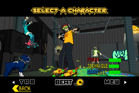 Jet Grind Radio (Android) screenshot: Everyone is partying in the HQ, even though a rival group has filled it with frogs.