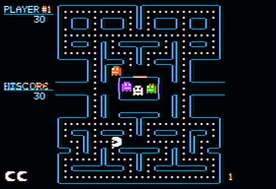 Taxman (Apple II) screenshot: Munching on some dots (Color)