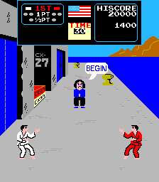 Karate Champ (Arcade) screenshot: Karate Champ - Player Vs Player - BEGIN!