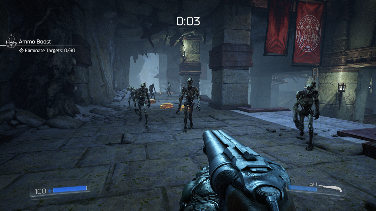 Doom (Xbox One) screenshot: Complete a challenge to get upgrades.