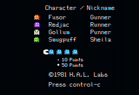 Taxman (Apple II) screenshot: Character introduction screen (Color)