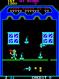 Cheeky Mouse (Arcade) screenshot: Level 3. They're taking my cheese!