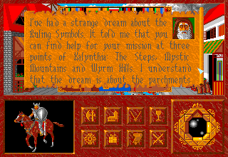 Abandoned Places: A Time for Heroes (Amiga) screenshot: The druid is telling us the story.