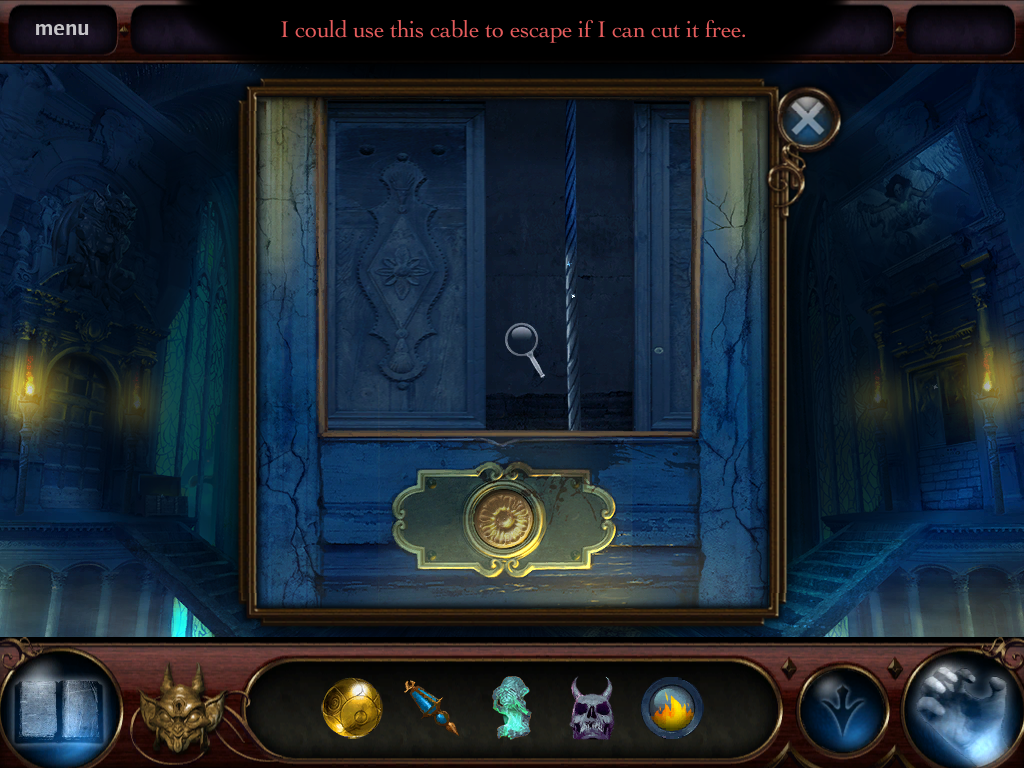 Theatre of the Absurd (Windows) screenshot: This is not a pure hidden object puzzle. Items in the inventory have to be used as in a point-and-click game