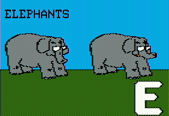 Stickybear: ABC (Apple II) screenshot: E (x1): Elephants