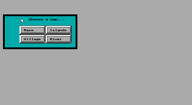 Green (DOS) screenshot: The Maps option from the main menu brings up the option to view the four available maps