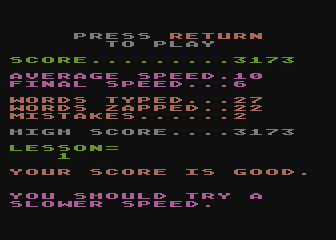 MasterType (Atari 8-bit) screenshot: Summary