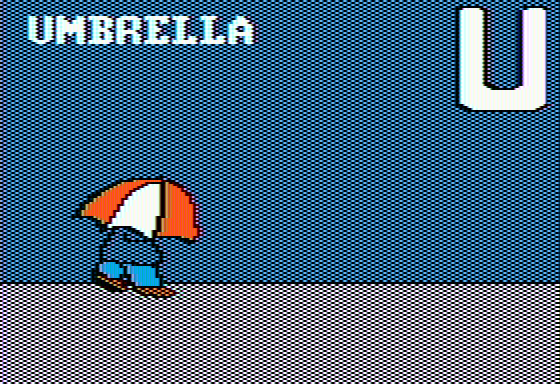 Stickybear: ABC (Apple II) screenshot: U (x1): Umbrella