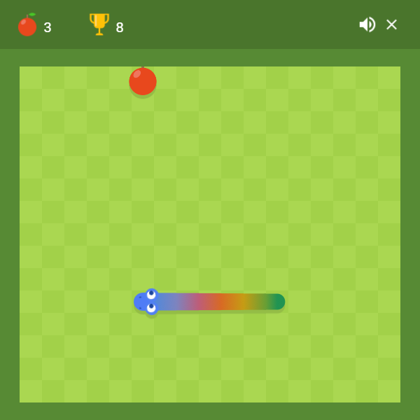Snake (Browser) screenshot: You can click on the snake at the high score screen for a rainbow snake!