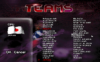 Striker '96 (DOS) screenshot: Team Selection