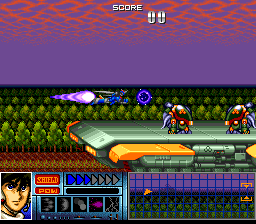 Kiaidan 00 (TurboGrafx CD) screenshot: Oh wow! Turtle robots on a moving platform!