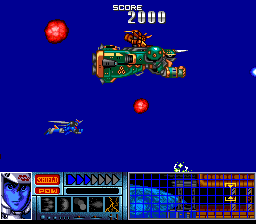 Kiaidan 00 (TurboGrafx CD) screenshot: Red asteroids and giant ships