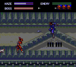 Kaze Kiri (TurboGrafx CD) screenshot: Another rooftop level - shuriken-throwing