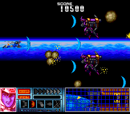 Kiaidan 00 (TurboGrafx CD) screenshot: Now there are grey asteroids and dark purple mechas... life is already complex enough