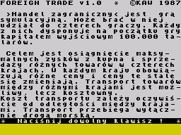 Handel Zagraniczny (ZX Spectrum) screenshot: Instructions