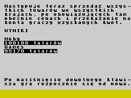 Handel Zagraniczny (ZX Spectrum) screenshot: End of the game