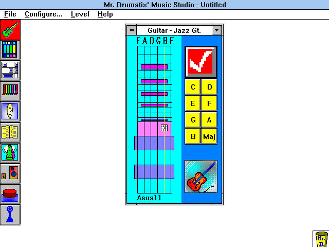 Mr. Drumstix' Music Studio (Windows 3.x) screenshot: Playing guitar