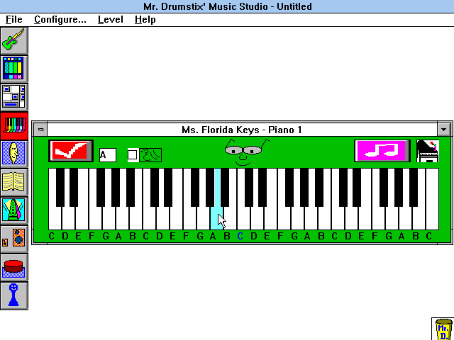 Mr. Drumstix' Music Studio (Windows 3.x) screenshot: Playing the keyboard itself