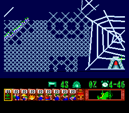 Lemmings (TurboGrafx CD) screenshot: In this cool level you climb through spider web!