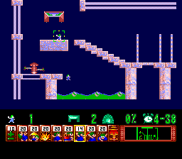 Lemmings (TurboGrafx CD) screenshot: It's hard to figure out how not to fall into acid