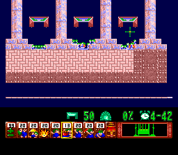 Lemmings (TurboGrafx CD) screenshot: Here lemmings fall from three different openings!