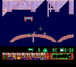 Lemmings (TurboGrafx CD) screenshot: Round bridge. Are we going to destroy it?..