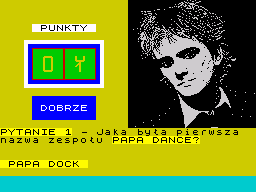 Papa Dance (ZX Spectrum) screenshot: Good answer. The counter increases by one point