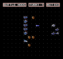 DAIVA Story 6: Nirsartia no Gyokuza (NES) screenshot: Firing at an enemy ship
