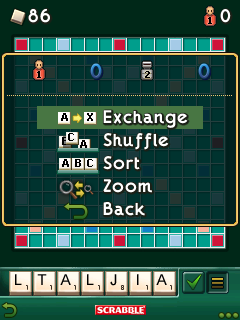 Scrabble (J2ME) screenshot: Options during game