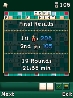 Scrabble (J2ME) screenshot: Final result