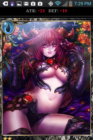 Legend of the Cryptids (Android) screenshot: The evolved succubus. Most evolutions involve a mirroring visual.