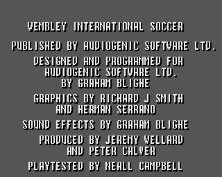 Wembley International Soccer (Amiga CD32) screenshot: Credits
