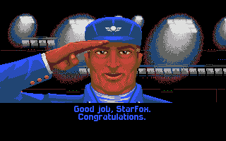 Wing Commander (Amiga) screenshot: Award ceremony - Colonel's Halcyon salutes you.
