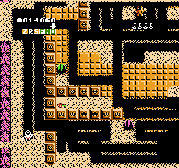 Hottāman no Chitei Tanken (NES) screenshot: Taking to long in a level will cause streams of lava to appear