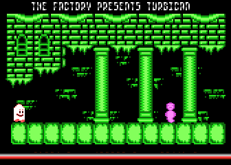 Turbican (Atari 8-bit) screenshot: Third floor chamber 3 ghost