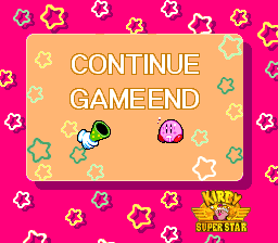 Kirby Super Star (SNES) screenshot: Nice Continue screen
