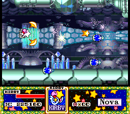 Kirby Super Star (SNES) screenshot: Milky Way Wishes - a side-scrolling shoot-'em-up stage