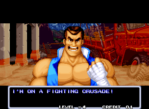 Aggressors of Dark Kombat (Neo Geo) screenshot: He's on a fighting crusade.