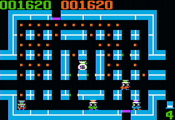 Lock 'n' Chase (Apple II) screenshot: That bonus item in the middle of the maze will give you more points.