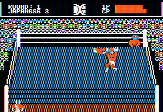 Tag Team Wrestling (Apple II) screenshot: Some fighting in progress