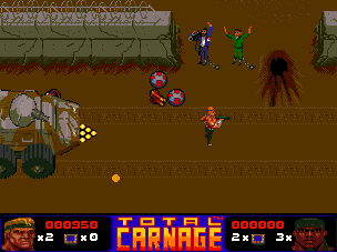 Total Carnage (Amiga) screenshot: Rescue the reporter (ECS)