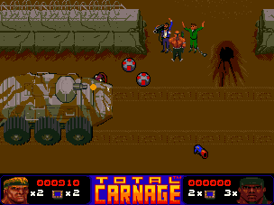 Total Carnage (Amiga) screenshot: Rescue the reporter (AGA)