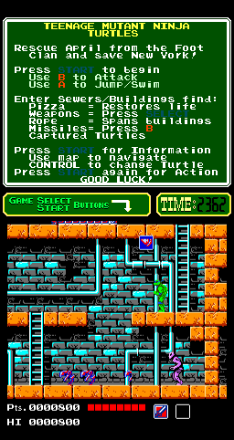 Teenage Mutant Ninja Turtles (Arcade) screenshot: In a sewer.